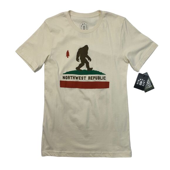 Northwest Republic T Shirt Mens S Small Cream Big Foot Sasquatch Cali Symmetree - Picture 1 of 10